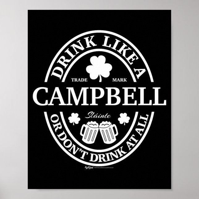 Póster Drink Like A Campbell Shamrock St Patricks Day  (Frente)