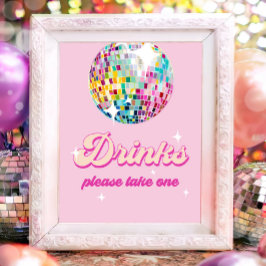 Póster Drinks Table Disco Ball Retro Groovy Birthday