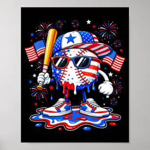 Póster Drip de béisbol bandera estadounidense niños 4 de