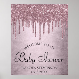 Póster Dripping Girly Glitter Dusty Mauve Pink Shower