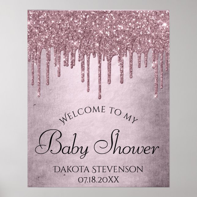 Póster Dripping Girly Glitter | Dusty Mauve Pink Shower (Frente)