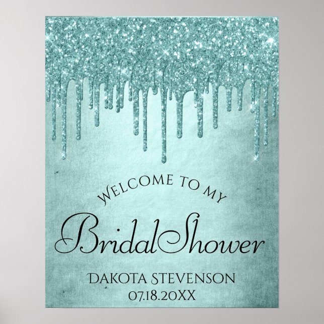 Póster Dripping Luxe Glitter | Mint Teal Pour Shower (Frente)