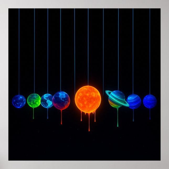 Póster Dripping Planet Cradle – Neon Cosmic Space Art (Frente)