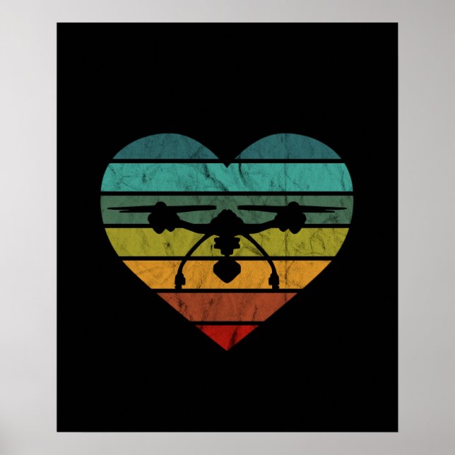 Póster Drone In Retro Vintage Sunset Heart (Frente)