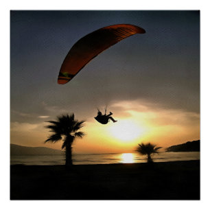 Póster Dropzone At Dusk Adventure Paraglider Art