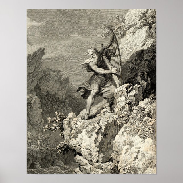 Póster Druida galés tocando el arpa (Frente)