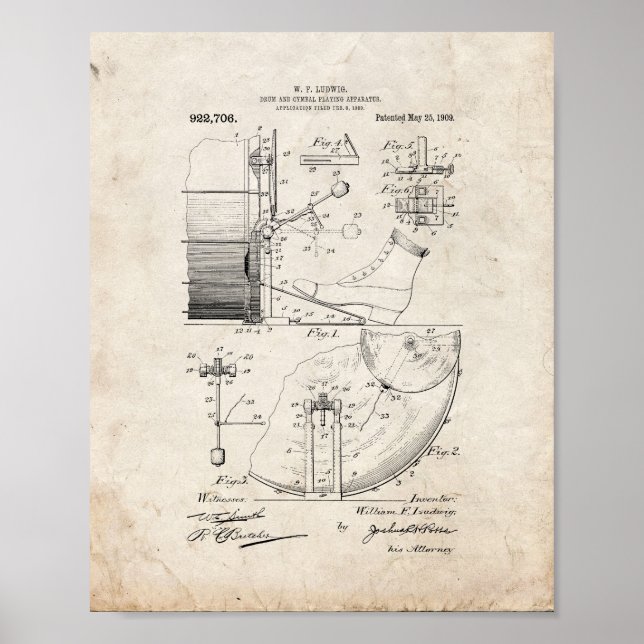 Póster Drum And Cymbal Playing Apparatus Patent - Old Loo (Frente)