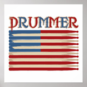 Póster Drum Stick USA Flag Drummer Tees and Gifts