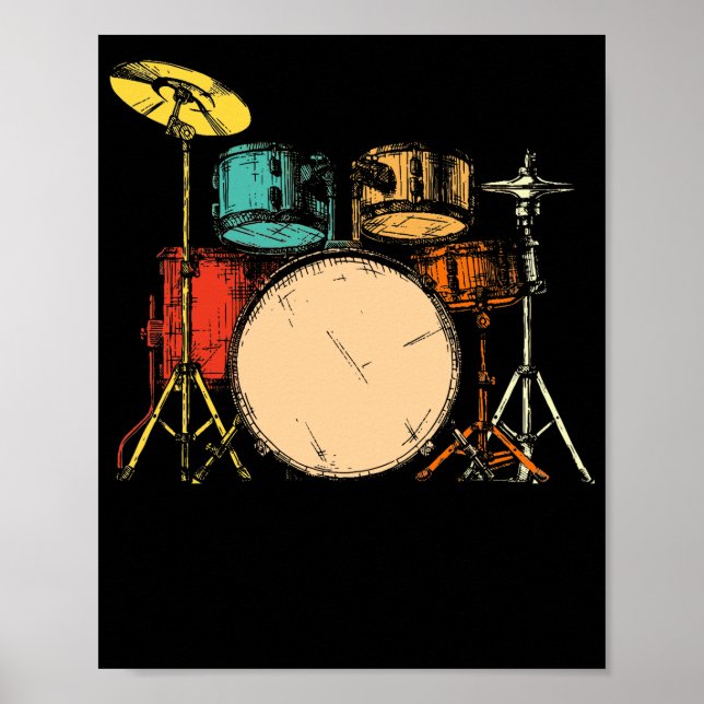 Póster Drumline Drumset Vintage Drummer (Frente)