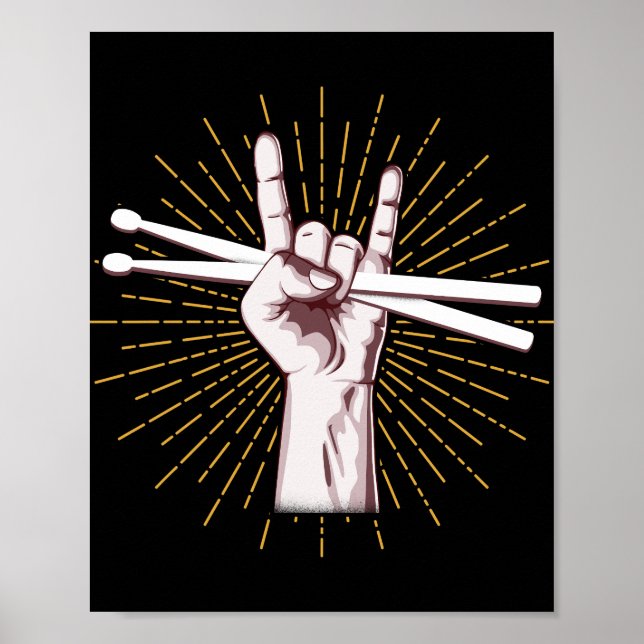 Póster Drummer Drum Sticks Hand Rock (Frente)