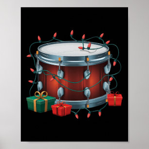 Póster Drummer Drum Xmas iluminando Santa Musical Drum Ch