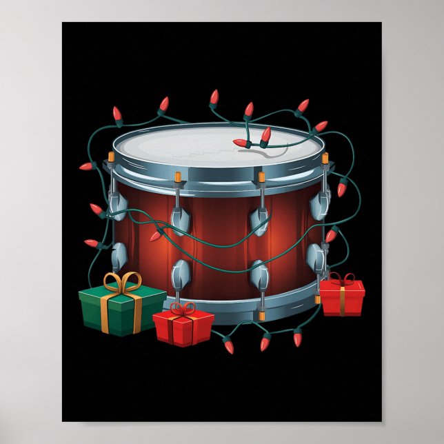 Póster Drummer Drum Xmas iluminando Santa Musical Drum Ch (Frente)