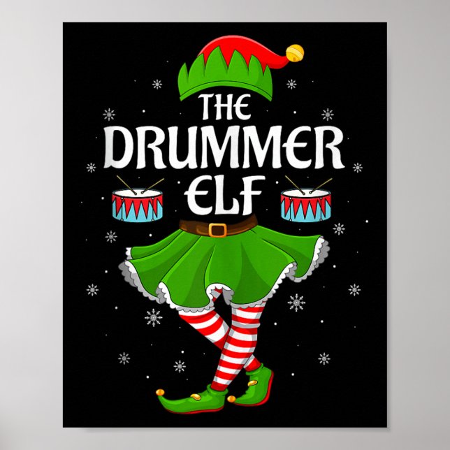 Póster Drummer Elf Christmas Family Girls Women Elf Squad (Frente)