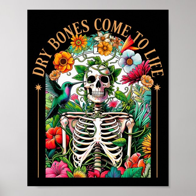 Póster Dry Bones Come Alive Funny Skeleton Floral Christi (Frente)