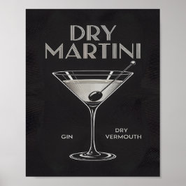 Póster Dry Martini Cocktail Gin Vermouth Elegant Black
