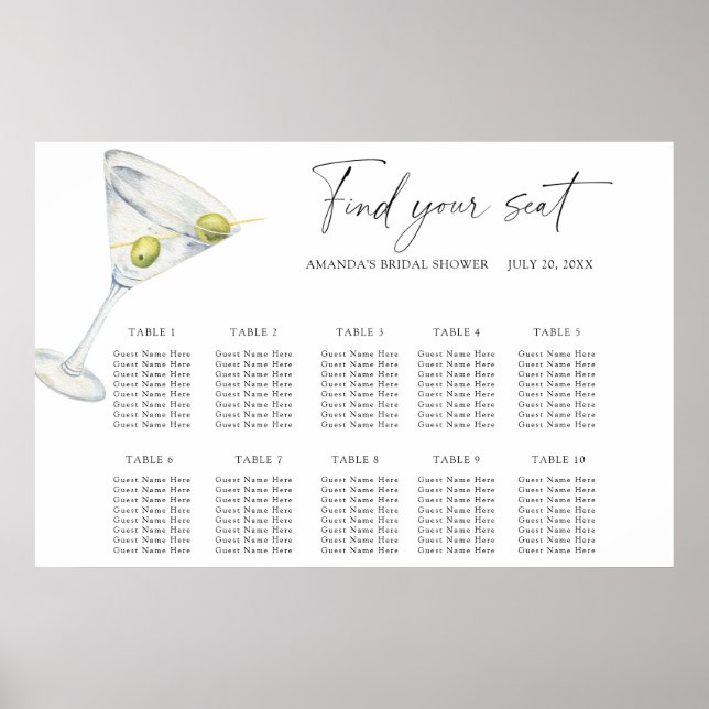 Póster Dry Martinis Cóctel Boda (Frente)