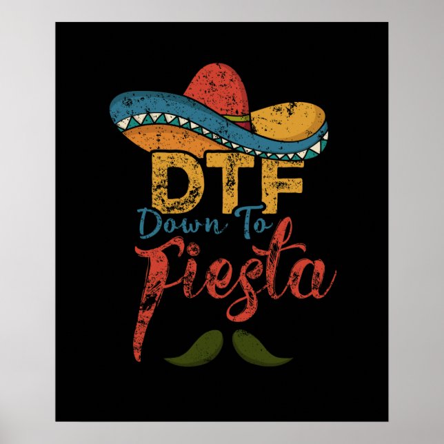Póster DTF Abajo A Fiesta Funny Cinco De Mayo Regalo (Frente)