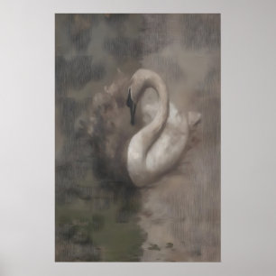 Póster Dualidad Cisne en el Agua Cottagecore Oscuro, Vint