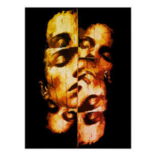 Póster Dualidad en oro: retrato moderno abstracto