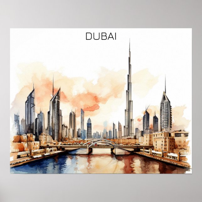 Póster Dubai colorido UAE Acuarela  (Frente)