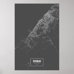 Póster Dubái, Emiratos Árabes Unidos (blanco sobre negro)