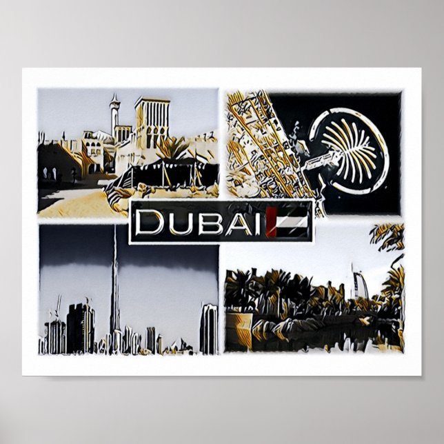 Póster Dubai - Emiratos Árabes Unidos - Mosaico - (Frente)