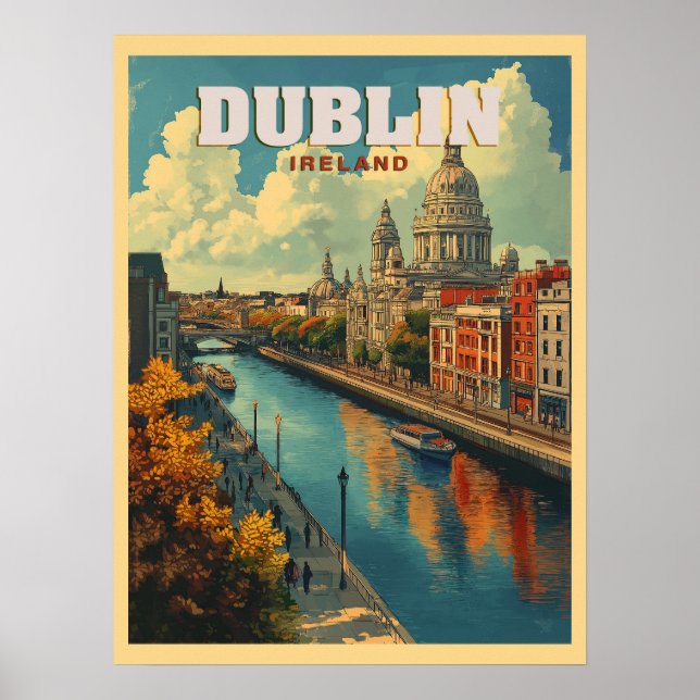 Póster Dublin City Ireland - Viaje retro (Frente)