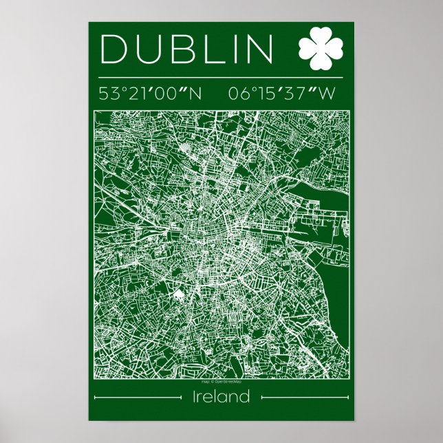 Póster Dublin Green Map Poster Minimal Wall Art Ireland (Frente)