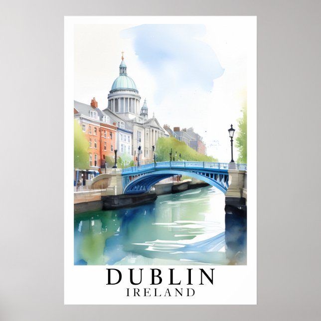 Póster Dublin Ireland Bridge Watercolor Art (Frente)