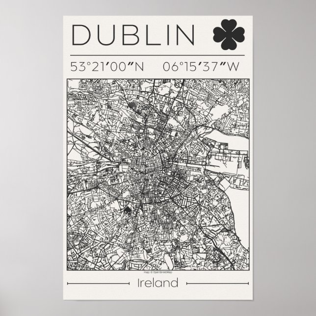 Póster Dublin Ireland Charcoal City Map Poster Minimal (Frente)
