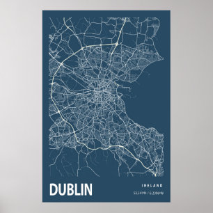 Póster Dublin Ireland City Map Line Art Blue Print