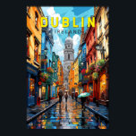 Póster Dublin Ireland Travel Art Vintage<br><div class="desc">Diseño de viaje vectorial retro de Dublín. Sus edificios históricos incluyen el castillo de Dublín,  que data del siglo XIII,  e imponente catedral de San Patricio,  fundada en 1919.</div>