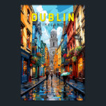 Póster Dublin Ireland Travel Art Vintage<br><div class="desc">Diseño de viaje vectorial retro de Dublín. Sus edificios históricos incluyen el castillo de Dublín,  que data del siglo XIII,  e imponente catedral de San Patricio,  fundada en 1919.</div>