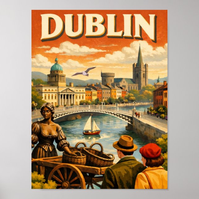 Póster Dublin Ireland Vintage Travel (Frente)