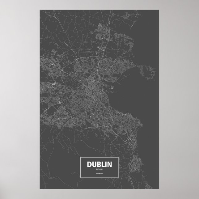 Póster Dublín, Irlanda (blanco sobre negro) (Frente)