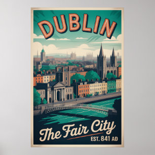 Póster Dublín Irlanda Ciudad Estilo Retro Viaje