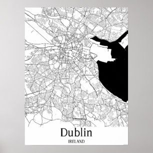Póster Dublín Irlanda Mapa de la ciudad de Europa blanca 