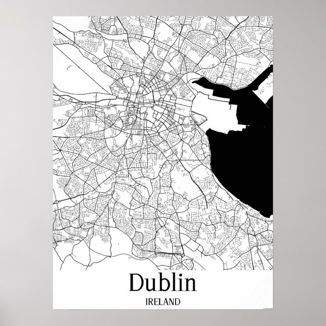 Póster Dublín Irlanda Mapa de la ciudad de Europa blanca  (Frente)