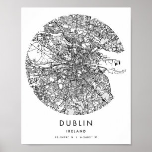 Póster Dublín Irlanda Mínimo y Moderno Mapa de la calle C