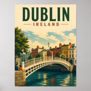 Póster Dublín Irlanda Puente Ha'penny Viaje Vintage