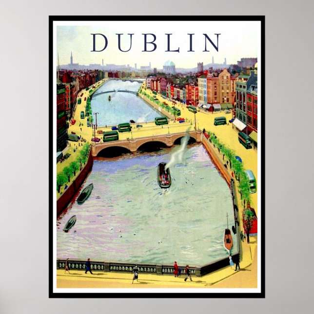 Póster Dublín, O'Connell Bridge sobre el río Liffey (Frente)
