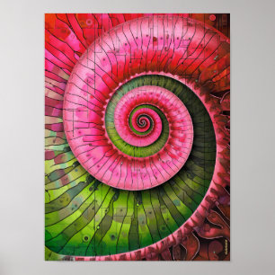 Póster Dubman Designs: Fibonacci rosa y verde brillante