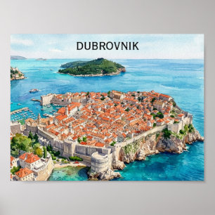 Póster Dubrovnik Croacia Ciudad Antigua Costa Adriática P