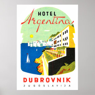 Póster Dubrovnik, Yugoslavia, mar adriático, vintage