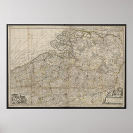 Póster Ducado de Brabante con Mapa de Provincias Adyacent