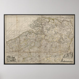 Póster Ducado de Brabante con Mapa de Provincias Adyacent