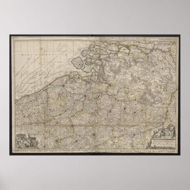 Póster Ducado de Brabante con Mapa de Provincias Adyacent (Frente)