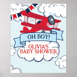 Póster ducha de bebé avión rojo