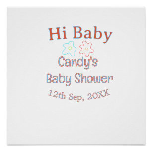 Póster ducha de bebé azul naranja flor trendy retro mod