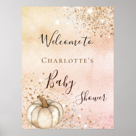 Póster Ducha de bebé calabaza rosa dorado brillo otoño bi